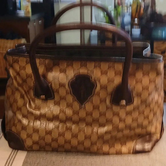 AUTHENTIC GUCCI CREST GG CRYSTAL 2 WAY TOTE BAG GG PVC LEATHER - Picture 1 of 11